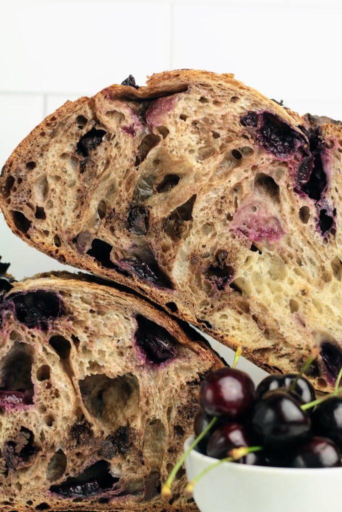 cherry chocolate sourdough closeup