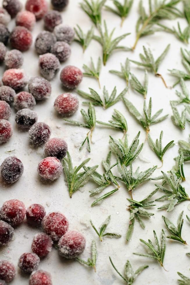 coated cranberries and rosemary