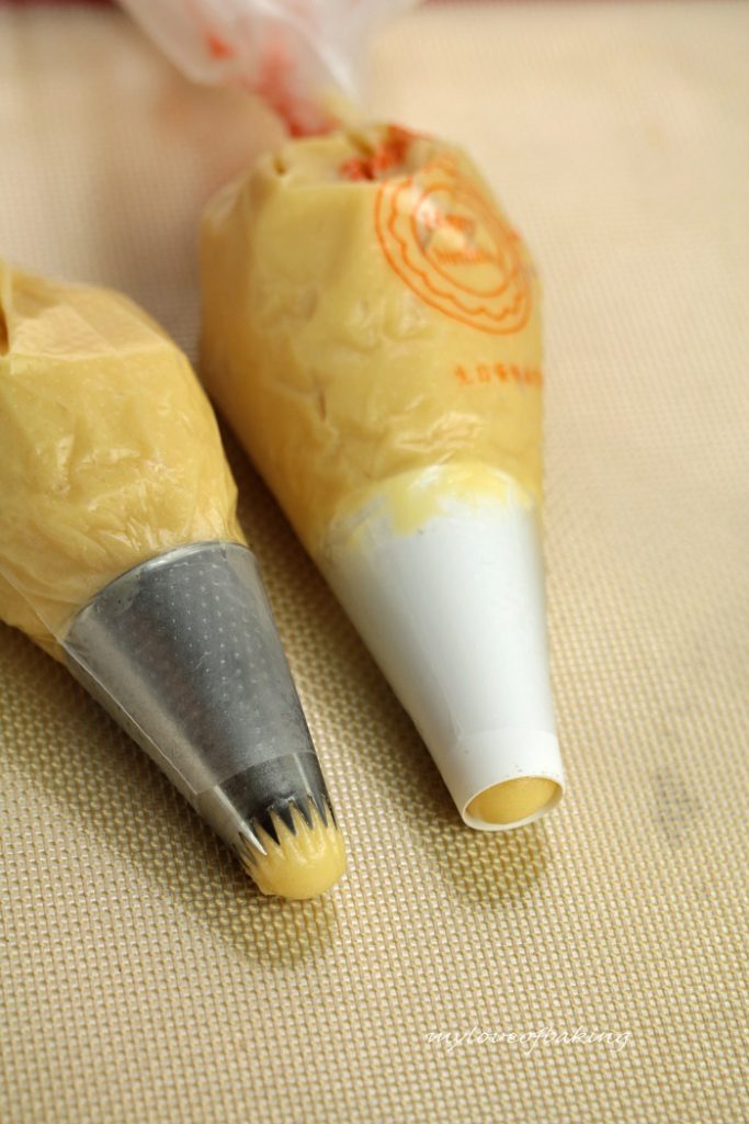 place the dough in piping bags
