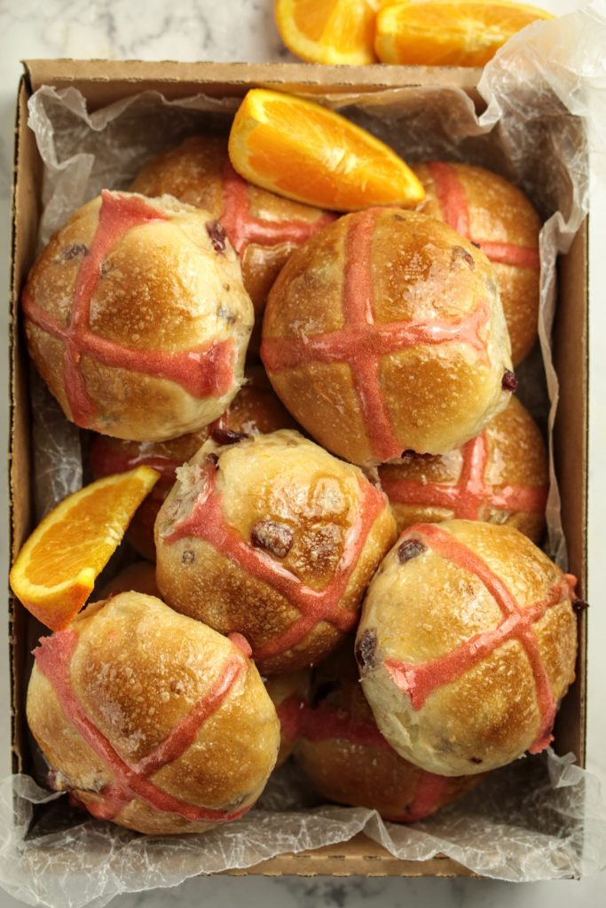 sourdough Orange cranberry hot cross buns