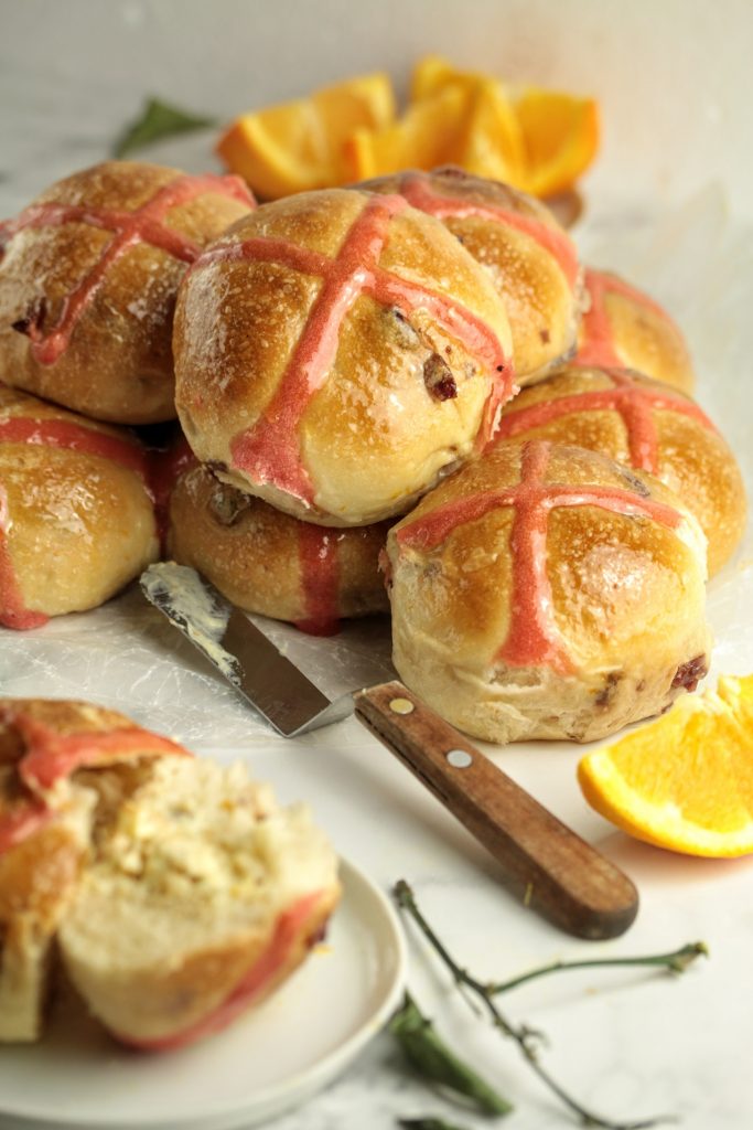 sourdough Orange cranberry hot cross buns
