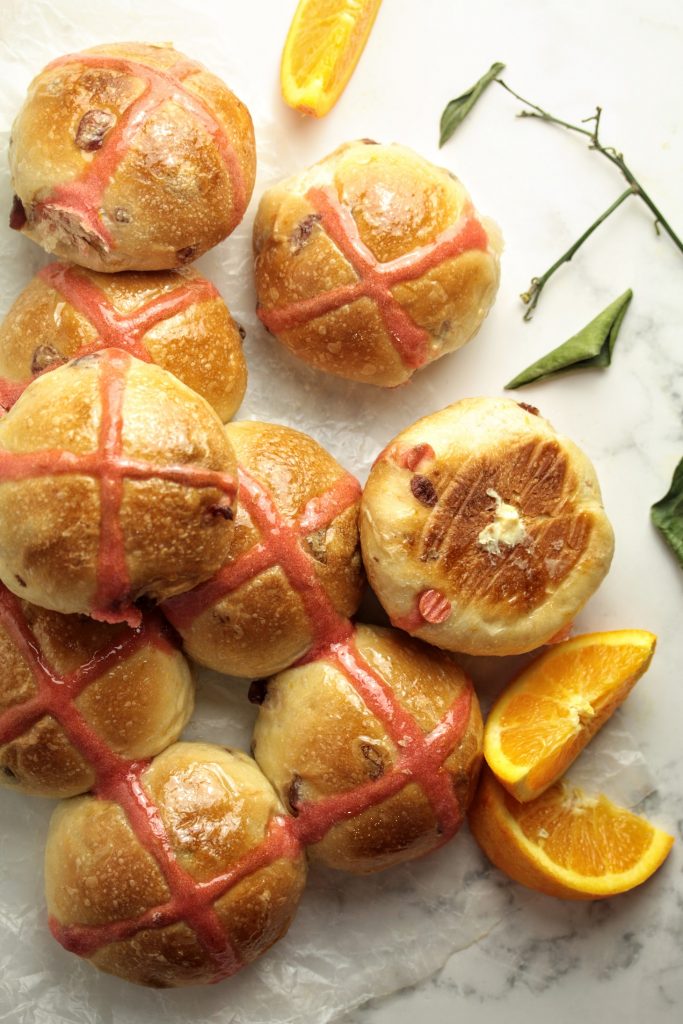 sourdough Orange cranberry hot cross buns