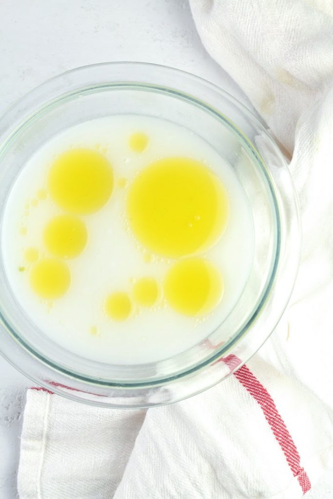 mix starter, water and oil