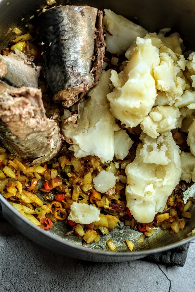 add potato and fish
