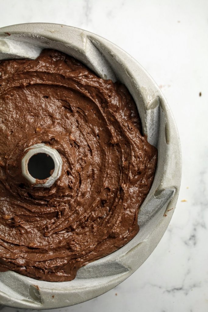 pour the batter in the pan
