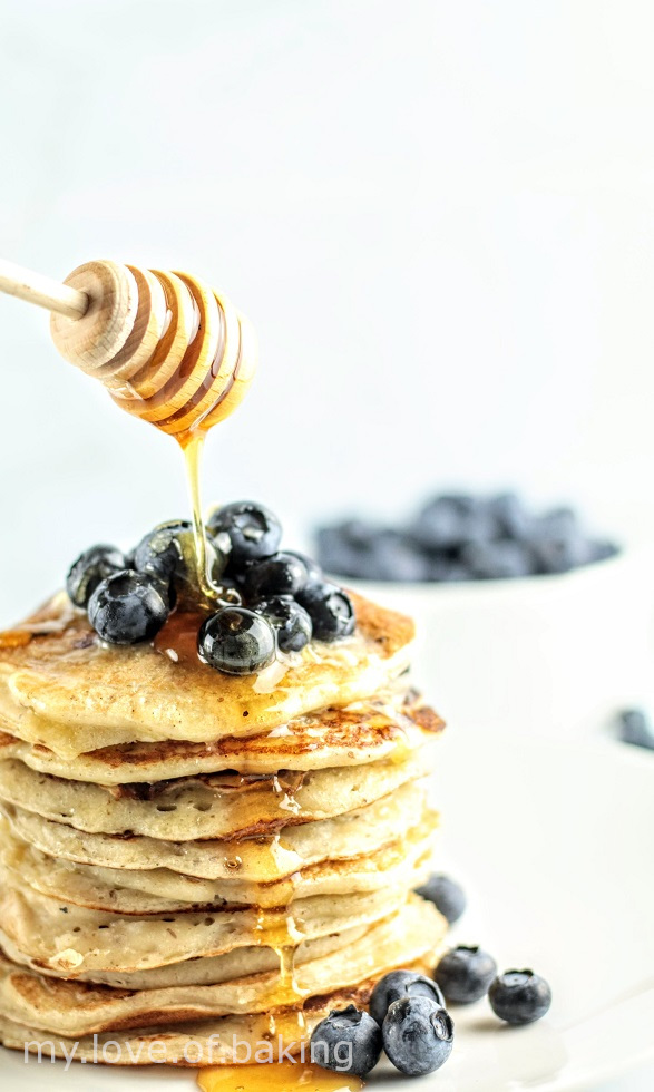 sourdough blueberry coconut pancakes